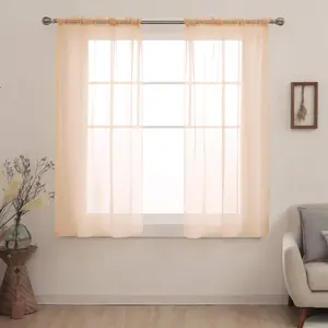 Deconovo Decorative Pink Sheer Curtains 63 Inch Length, Light Filtering Voile Drapes for Living Room (38x63 Inch, Peach Pink, 2 Panels)