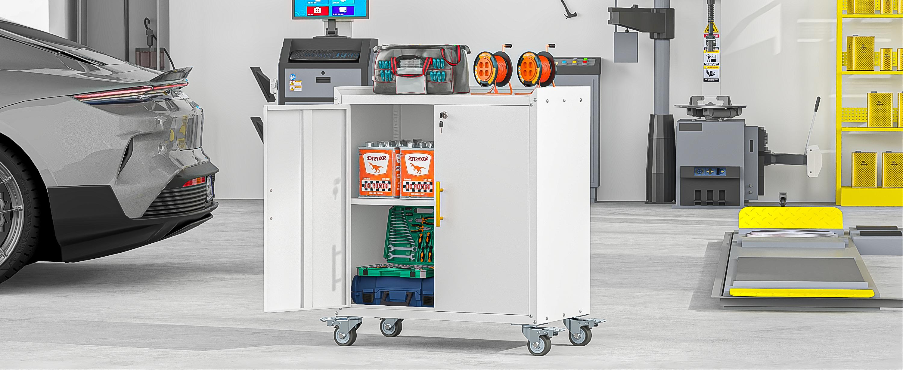 35.6"Metal Storage Cabinet with Wheels,Rolling Tool Cabinets with Doors and Adjustable Shelves,Lockable Garage Storage Cabinet,Heavy Duty Tool Chest for Home Office Utility Room,Assembly Required,