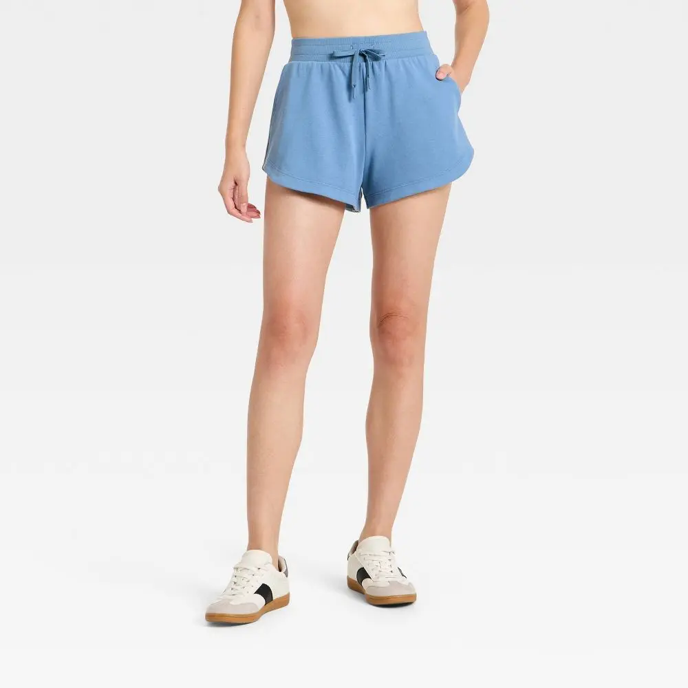 Women's High-Rise 2.5" Active Comfort French Terry Sports Shorts - Adjustable Polyester Fabric Garment, Casual Workout Bottom - All In Motion