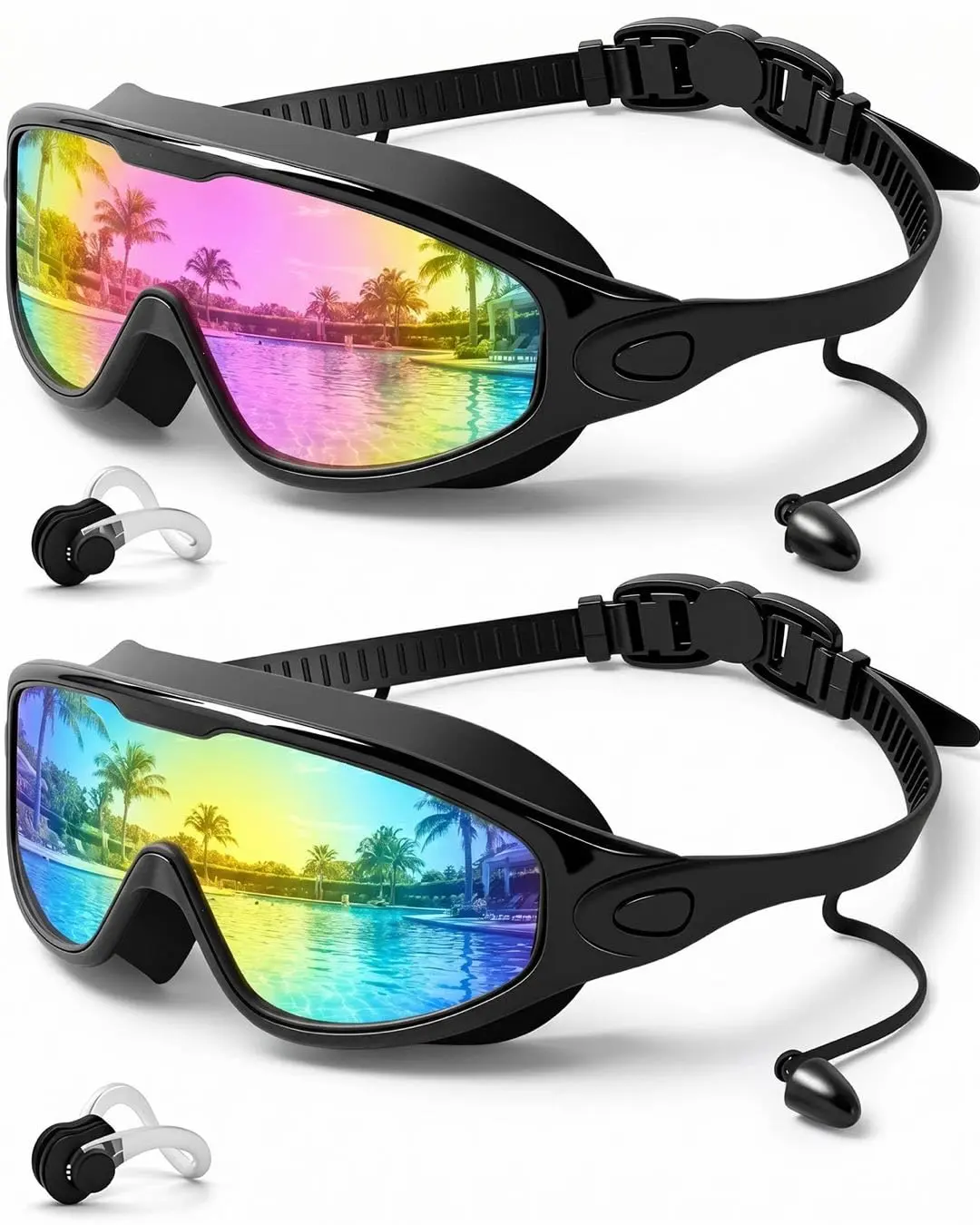 2 Pack Swim Goggles for Adults, Wide View Anti-Fog UV Protection Swimming Goggles, No Leak Pool & Beach Essentials for Men Women
