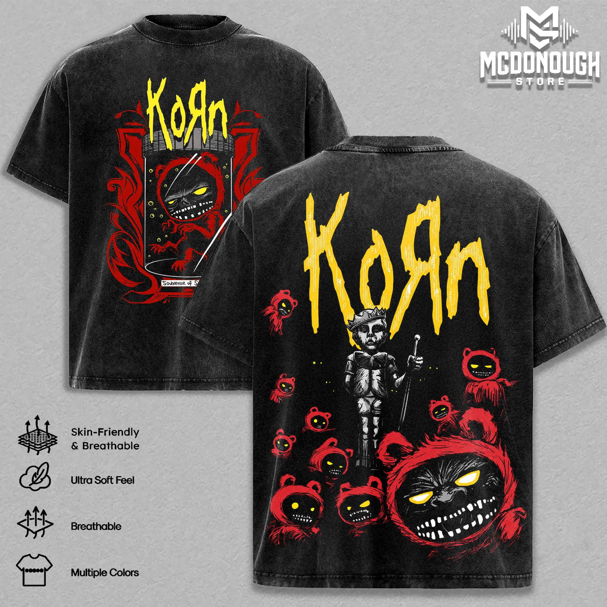 Korn Vintage Nu Metal Rock Band Tshirt. Washed Oversized T-Shirt , Rock Band Shirt, Retro Music Tee, Rock Music Lover Shirt, Vintage Band Shirts Casual Fabric Fit Top , Top Men's and Women's Clothing Menswear