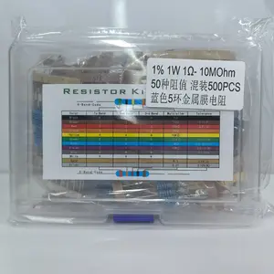 500pcs 1w Metal Film Resistors Kit 50 Values 1R-10MR Mixed Resistors Package 1% Accuracy for Electronics Projects
