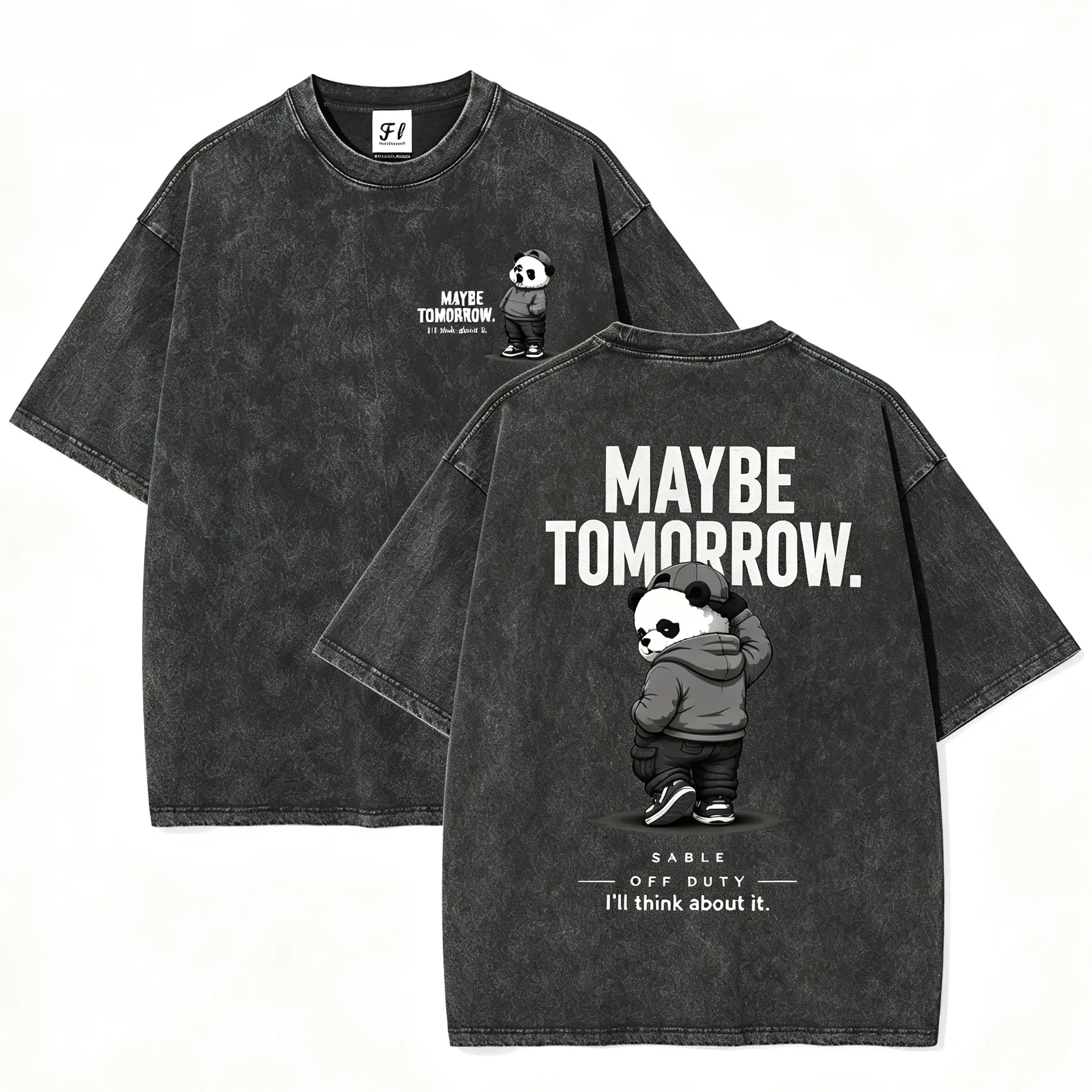 UsexFunny Panda Maybe Tomorrow Graphic T-Shirt - Vintage Washed Oversized Unisex Tee, Funny Procrastination Quote, Casual Streetwear Crewneck Top