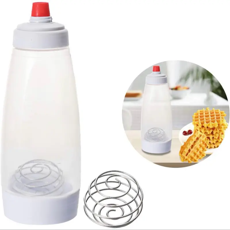 Pancake Waffle Batter Shaker Bottle with Built-in Wire Whisk & Heat Resistant Silicone Spout Dishwasher Safe Kitchen Essential