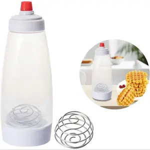 Pancake Waffle Batter Shaker Bottle with Built-in Wire Whisk & Heat Resistant Silicone Spout Dishwasher Safe Kitchen Essential