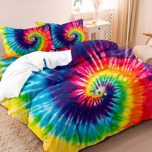 2/3pcs 3D Printed Colorful Spiral Tie Dye Bedding Set Boho Bed Set Soft Comfortable Breathable Washable Decorative Duvet Cover, Fit For All-Season Bedroom Guest Room Dorm Decor(1*Duvet Cover + 1/2*Pillowcase, Without Core)