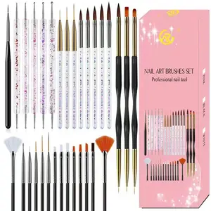 31pcs Nail Art Multi-Pack - Essential Dotting Tools, Dust Brush, Striping Brushes, Long Line Drawing Pen for Gel Polish Designs, Nail Care Manicure Supplies for Detailing