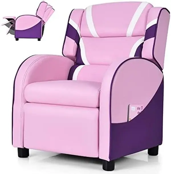 Costzon Kids Recliner Sofa, Children Leather Armchair Couch w/Footrest, Headrest, Gaming Reclining Chair for Living Room Nursery, Birthday Xmas Gift for Boys Girls Toddlers Reading Relaxing