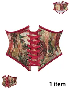 French Court Corset Waist Cincher, Fishbone Vintage Jacquard Oil Painting Outerwear, Belly Control Belt, Short Sculpting Waistband