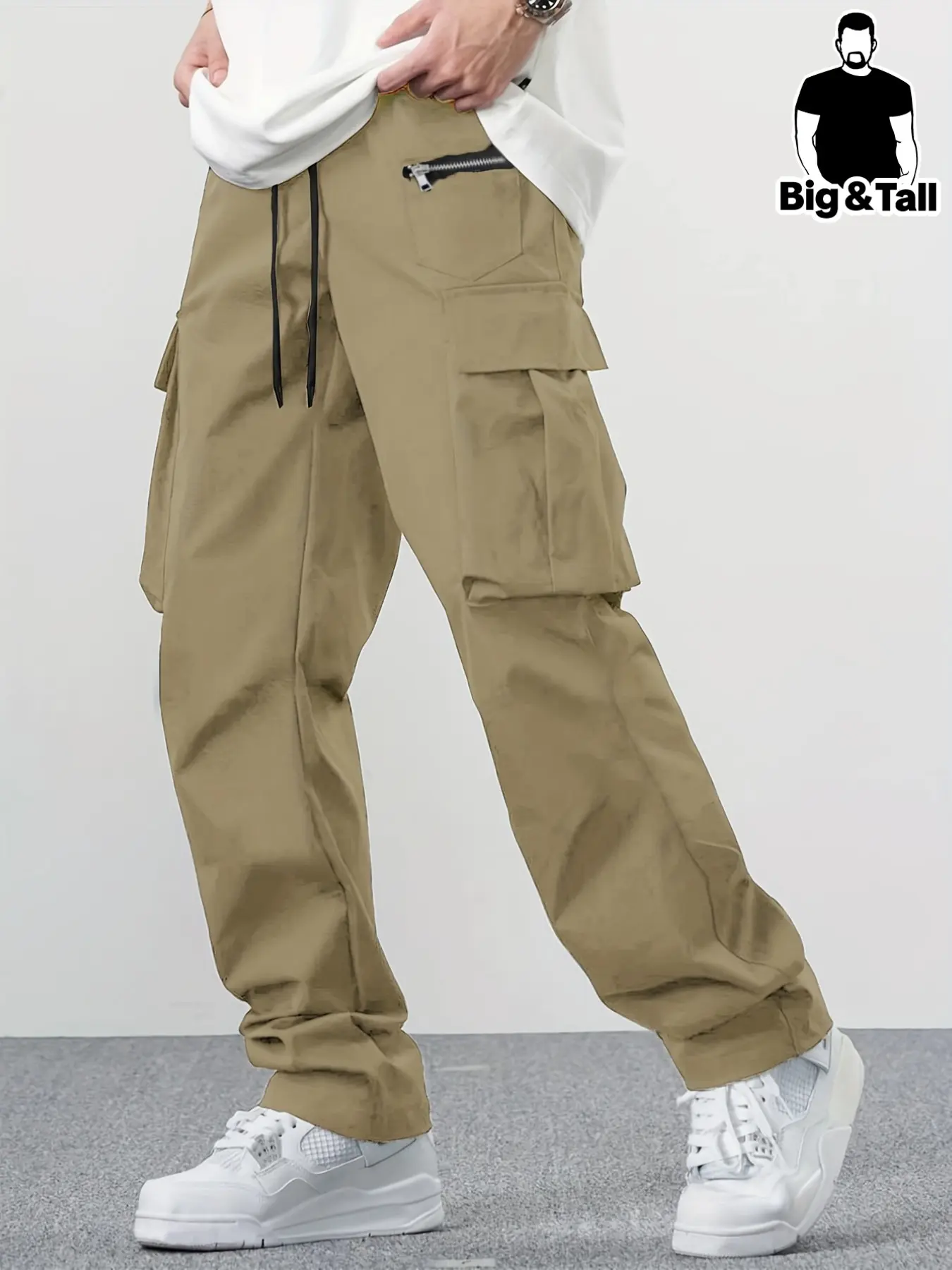 Large Size Men's Plain Cover Pocket Drawstring Waist, Casual Work Pants, All Season Street Style, Essential Tactical Long Pants, Casual Fashion Pants, Casual Trousers, All Seasons Trousers