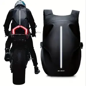 Black motorcycle riding backpack with large capacity, reflective design, and helmet storage—the perfect gift for men’s riding, cycling, and hiking