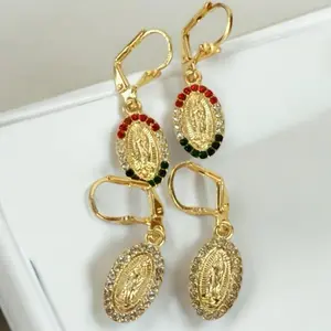 Virgin of Guadalupe Earrings with Zirconia - Two Variants: Colorful or Transparent Options for Stylish Accessory