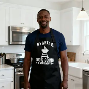My Meat Is 100% Going in Your Mouth Letter Print Apron, 1 Count Adjustable Neck Strap & 3 Pockets Apron, Kitchen Apron for Men & Women, Kitchen Cooking Aprons