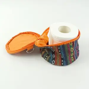 Bohemian Striped Portable Napkin & Tissue Holder - Foldable Outdoor Roll Dispenser Box, Compact Tissue Roll Storage for Camping, Car, Picnic, Home - Durable Napkin Case for on-the-Go Organization (No Bulk Storage Needed)