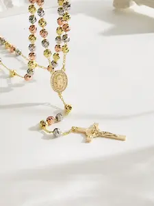 Women's Retro Style Rosary Necklace, Plated Zirconia Pendant, All-Seasons Jewelry Gift for Mother's Day & Church Prayers