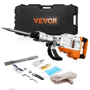 VEVOR JH-65 Model 3500W Motor Demolition Jack Hammer, Aluminum Body Concrete Breaker with Shock Absorber, 1900 BPM Heavy Duty Electric Tool, 2 Chisels + Gloves, 360°C Swivel Handle for Trenching, Breaking Holes