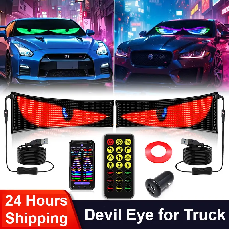 Flexible LED Display Window Decal Sign - Bluetooth App-Controlled Programmable Scrolling Accessory, 9.2cm x 37.4cm, Android Compatible, Car Interior Decoration, Party & Watch Party Bar Accessory, Battery Not Included