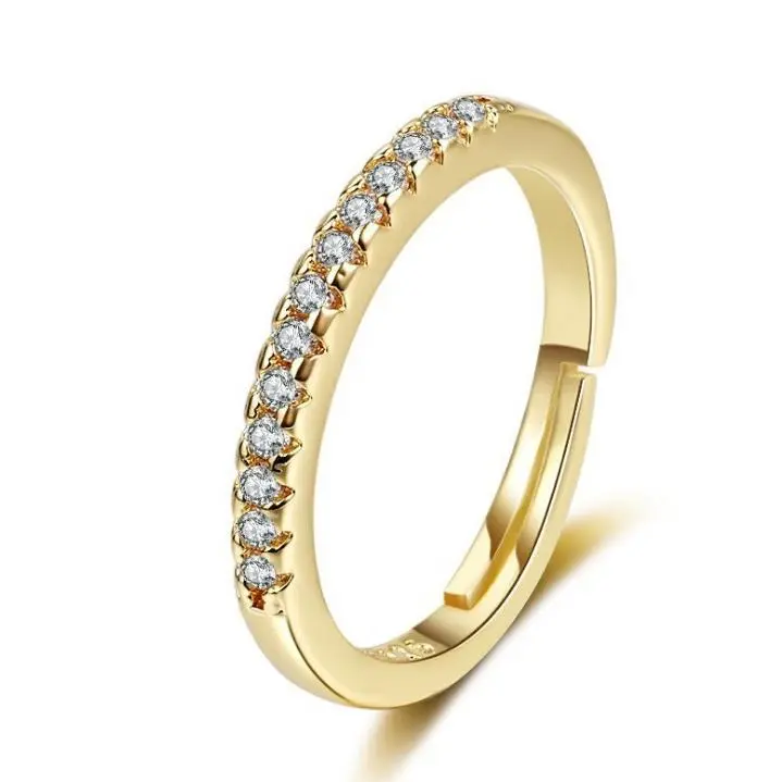 Half-circle diamond ring, simple straight row diamond ring, gold ring, silver ring, women's ring, women's jewelry, couple's gift