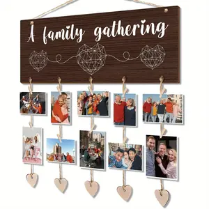 Wooden Family Photo Display Wall Hanging, 1 Count Heart Shaped Photo Hanging Board, Family Life Record Wooden Photo Frame Gift, Housewarming Gift, Hangable