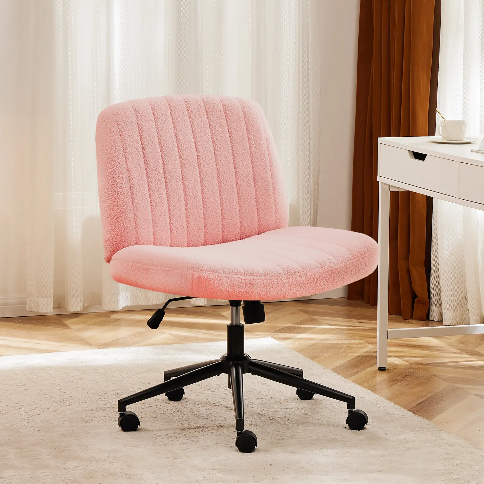 Modern Criss Cross Armless Ergonomic Chair - Wide Swivel Seat, Adjustable Height, No Wheels, Cross Legged Design, Home Office Desk Use, Ideal Christmas Gift
