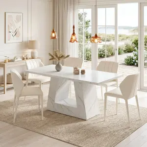Modern 63 Inch Faux Marble Dining Table, Rectangular Dinner Table for 4-6 People, Waterproof Scratch Resistant Engineered Wood Tabletop, Multi-Purpose Household Furniture for Kitchen, Dining Room and Living Room Decor
