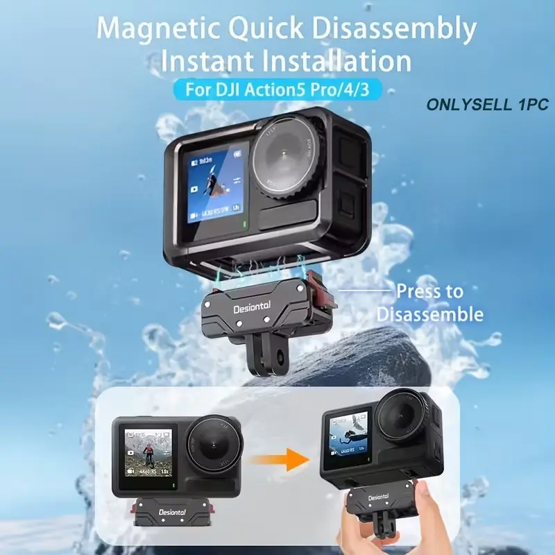 Magnetic Mount Adapter Compatible with Dji Osmo Action 6/5 Pro/4/3, Upgraded Metal Quick Release Camera Stand Sports Photography Vlog Accessory Camera Photo Accessories Versatile Use