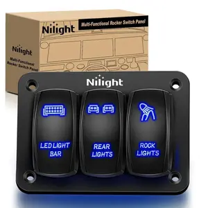 Nilight 3-Gang 5-Pin ON/OFF SPST Rocker Switch Panel - Blue LED Illuminated, Aluminum+ABS, Laser Etch, Compatible with ATV, Accessories for Car, Motorcycle Light Bars, Rear Lights
