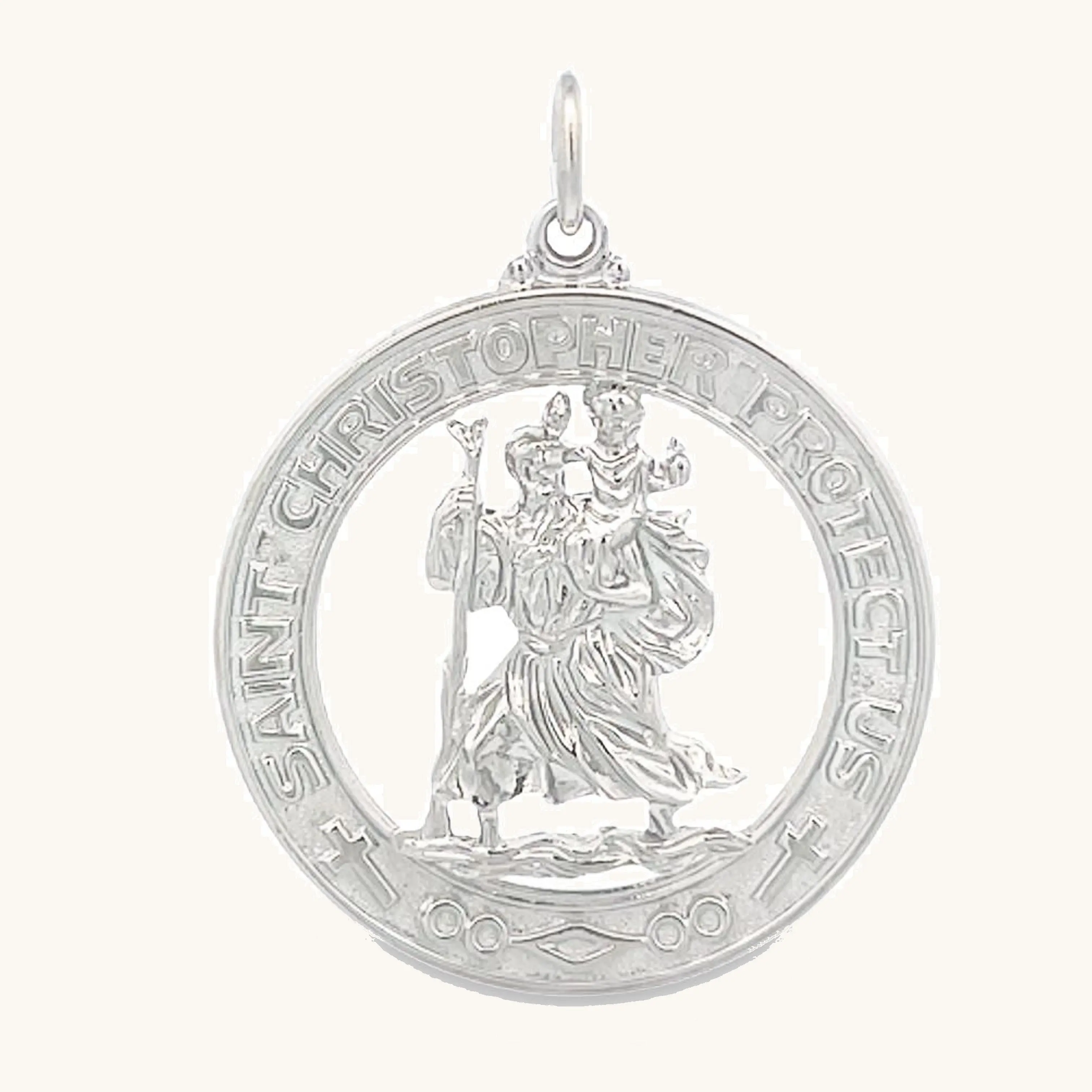 STERLING SILVER SAINT CHRISTOPHER PIERCED FRAME MEDAL | ROUND