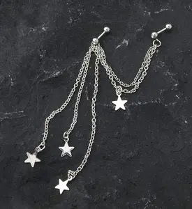 Star Dangle Connector Chain CZ Stainless Steel Barbell