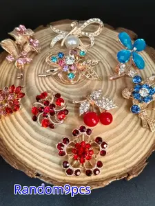 Random 9-Piece Alloy Rhinestone Muslim Brooch Set, Elegant Geometric Design, Versatile Fashion Accessory, Perfect Valentine's Day Gift