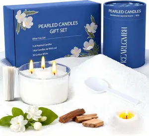 Sand Candle Making Kit Gift Set - Pearled Candle Sand and Wicks, Lidded Large Glass Jar, Jasmine Sandalwood Scent, 100-Hour Burn, Pearled Candles Making Christmas Gift for Adults & Beginners