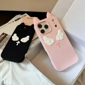 Cute Cat Ear Angel Silicone Soft Case For iPhone 17 16 15 14 13 Pro Max Phone Protective Cover Accessories