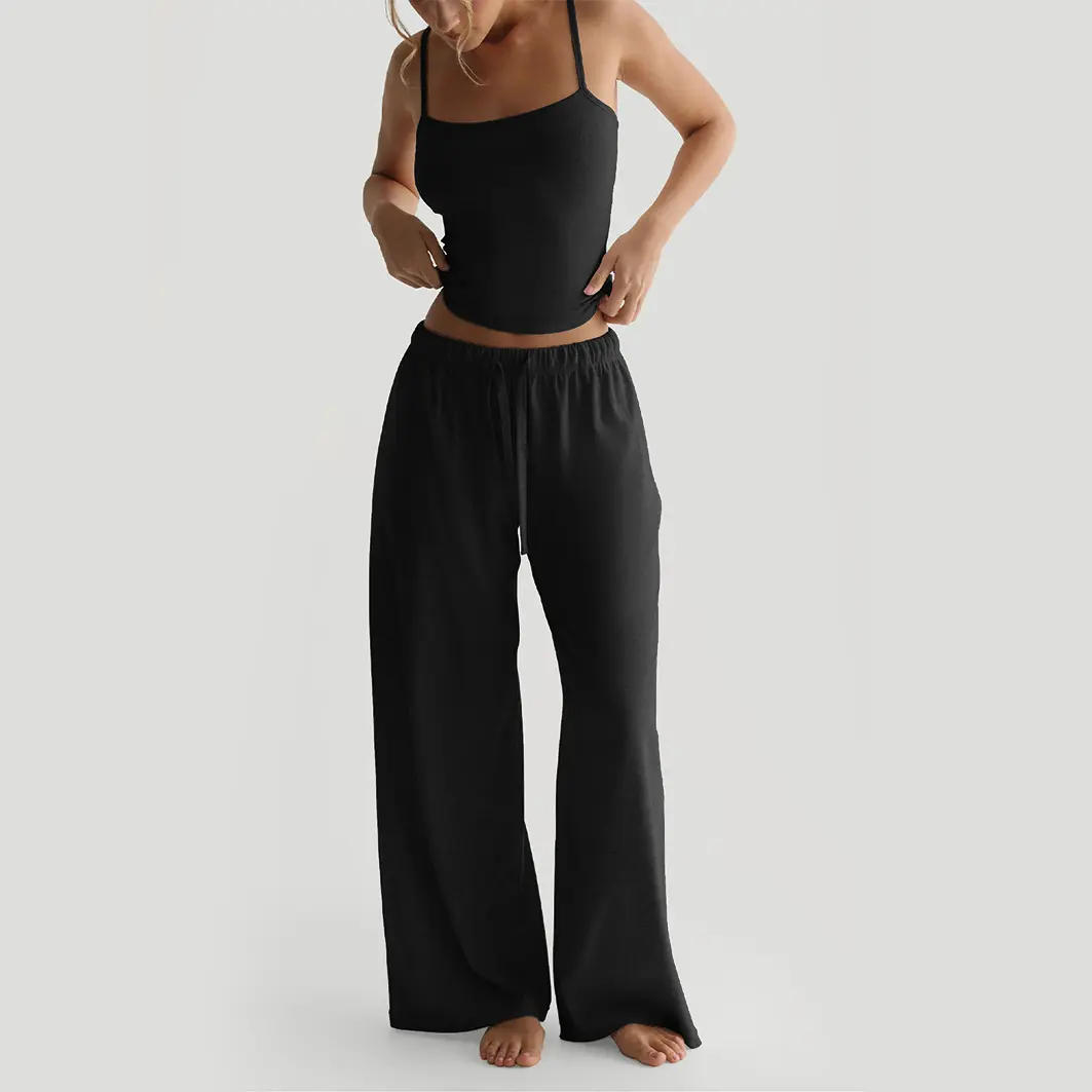 Women's 2-Piece Lounge Set, Casual Solid Lightweight Camisole and Wide Leg Pants Matching Outfit for Summer, Smooth, Clothes, Fabric, Everyday, Basic, Beach, Women 2 Set, Comfy Sets