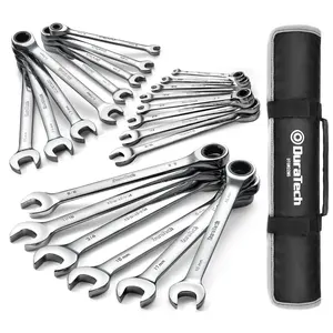 #SpringGlowUp DURATECH Ratcheting Wrench Set, Combination Wrench Set, SAE & Metric, 22-Count, 1/4" to 3/4" & 6-18mm, CR-V Steel, with Pouch