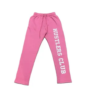Pink Hustler’s Club Baggy Sweatpants Distressed Embroidery Menswear