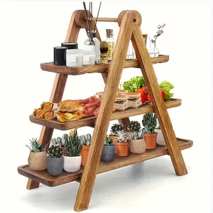 Three-Tier Wooden Tray Organizer Rack, Farmhouse Style Cupcake Stand Food Display Set for Wedding Decorations, Kitchen Storage Solution, Display Riser, Baked Goods Display, Baker Rack, Display Holder