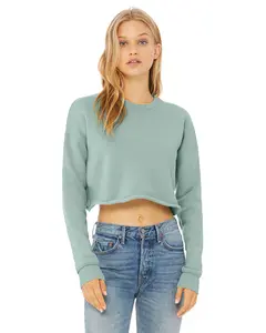 Women's Comfy Ribbed Cotton Fit Pullover Cropped Crew Fleece