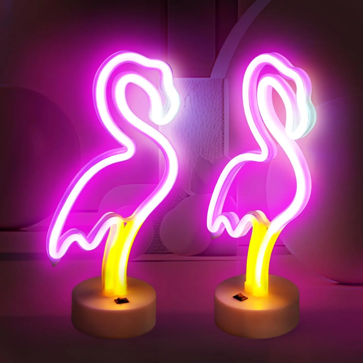 2 Pack Flamingo Neon Signs, LED Pink Flamingo Neon Sign Battery Operated or USB Powered Decoration Lamp, Flamingo Lights Decor for Bedroom, Wedding, Party, Pink Room Decor