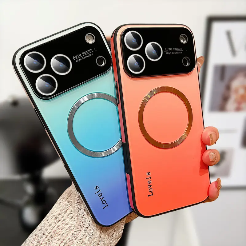 HISTORYOO Gradient Tempered Glass Pattern Shockproof Case For MagSafe For iPhone 17 Pro Max 17 Air For iPhone 16 15 Pro Max 14 Plus 13 12 Pro, Support Wireless Charging Hard Back Cover Silicone TPU Bumper Frame With Camera Lens Protector