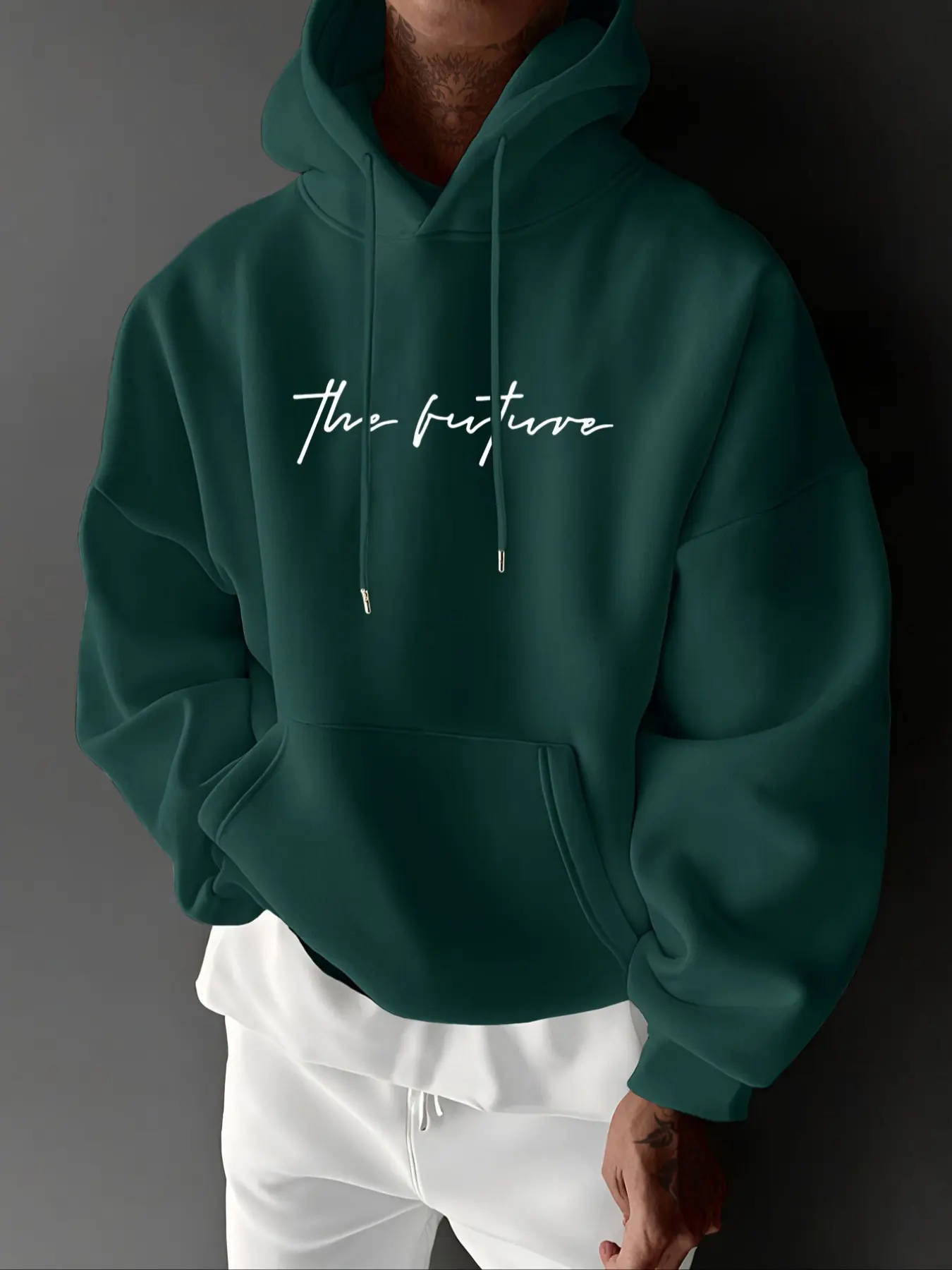 Men's Casual Hooded Sweatshirt, Future Theme Printed, Pocket Drawstring Detail, Couple Style, Fall & Winter Outdoor Wear