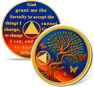 1-4 Year Tree of Life & Butterflies 1 Year Sobriety Coin, Affirmation AA Medallions, Addiction Recovery One Year Sober Coins, Celebrating Recovery Anniversary Token, NA AA Sobriety Gifts for Men Women