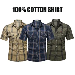 1-pack men’s 100% cotton plaid short-sleeve shirt with utility pocket design, vintage casual summer lightweight top fathersdaygift