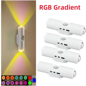 RGB Gradient USB Rechargeable LED Night Light,Smart Motion Sensor Ambient Lighting Magnetic Wall Lights,USB Convenient Charging Long-Lasting Battery Induction Lamp Home Supplies Decorative Accessories for Entryways Bedroom Stairs Hallway Bedside Tables