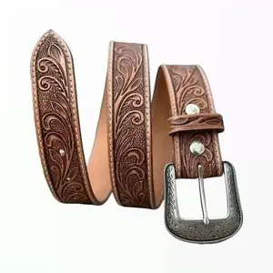 Personalized Leather Belt, Handmade Leather Belts, Engraved Floral Tooled Leather Belt, Western Belt, Western Cowboy Belt, Valentines Gift
