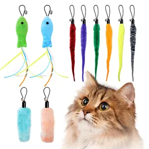 Cat Ball Toys Attachments – 10 Pcs Toy Refill Set, Includes 6 Worm, 2 Short Furry Worms, 2 Fish, Interactive Cat Feather Toy for Ball and Toys Wands