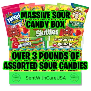 Sour Candy Box & Sour Snack Care Package | Assorted Sour & Sweet Candy Name Brands | Birthday Gift Box Idea College Care Package Gifts