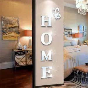 3D Acrylic Mirror Sticker, Family Sign Butterfly Wall Decoration-Perfect for Living Room, Bathroom, Bedroom and Dining Room, DIY Art Decoration 5 Pcs/set Decorative Ornaments Tiles Sticker