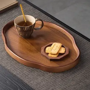 Model Elegant Dark Brown - Durable Serving Tray for Tea, Breakfast, Desserts - Ideal for Home, Restaurants, Hotels, Japanese Formal Dining - Heavy-Duty Construction, Breakfast Presentation, Natural Wood Grain, Premium Quality, Wooden Platter, Kitchenware