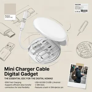 Mini Charger Cable Digital Gadget Box with 60W Fast Charging & Data Sync  Phone Stand for Apple Android Type-C Conversion Tool