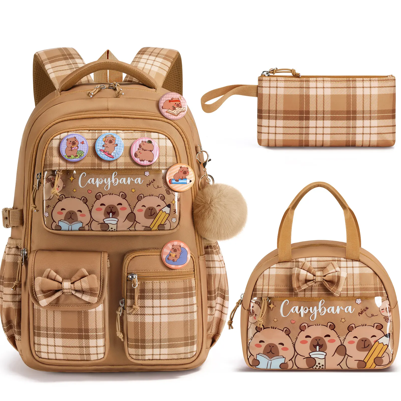 Fimibuke 3-in-1 School Backpack Set, Waterproof Bookbag with Lunch Bag & Pencil Case, Lightweight for School Girls Boys